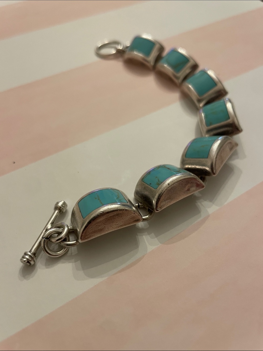 Mexican Silver Turquoise Stone Link Bracelet - Women's Silver Jewelry - Picture 3 of 3